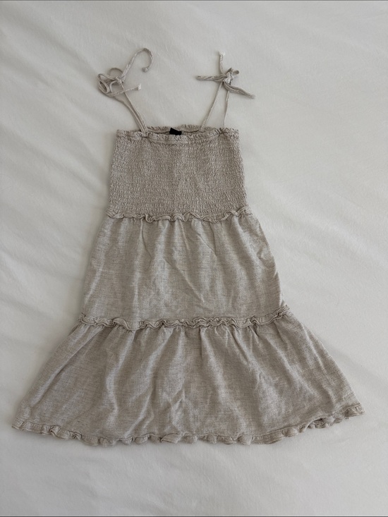 wild fable Dresses & Skirts - Beige Smocked linen blend Sundress with Tie Straps